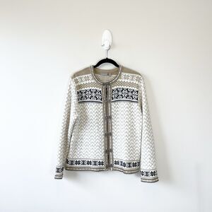 Croft & Barrow Fair Isle Nordic Cardigan Sweater Silver Clasps Chenille Small